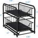 AIYAKA Pull-out Cabinet Organizer, Stackable 2-tier Under Sink Rack, with Sliding Storage Drawer for Pantry, and Desktop, for Bathroom, Kitchen, Office, Black