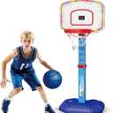 Basketball Hoop Set for Kids Toddler Indoor Outdoor, Digital Scoreboard, Adjustable Height 3 Levels, 2 Balls, Easy Setup, Poolside Sports Portable Goal, Ages 3-12, Toy for Boys Girls. (Pink)