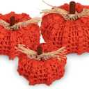 Briful Extra Large Orange Yarn Fall Pumpkins, 3 Sizes Handmade Knitted Crocheted, Christmas Farmhouse Decor, Autumn Home Decor, Dia.7in/6.3in/5.5in Artificial (3pcs)