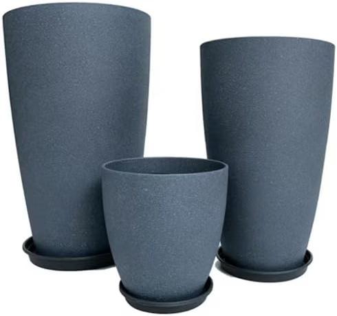 MinCHI257 24/21/11 Inch Tall Planter Pots Garden Plastic Planters - Set of 3 for Indoor & Outdoor Use - Decorative Lightweight Flower Pots (Dark Grey)