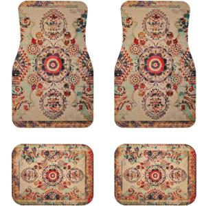 Luxury Car Floor Mats Full Set | Car Decor for Men Women | Vintage Oriental Pattern | Heavy Duty All-Weather Universal Rubber Liners | Non-Slip & Odor-Free