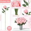 80 Pcs Roses Artificial Flowers, Silk Light Pink Artificial Flowers Petals Long Stem Roses for Wedding Bouquet Home Party Decor