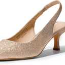 DREAM PAIRS Womens Closed Toe Kitten Heels Pointed Toe Slingback Low Heels Dress Bridal Wedding Pumps Shoes (6.5, Gold-glitter)