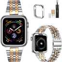 MioHHR Compatible with Apple Watch Band 38mm 40mm 41mm, Solid Stainless Steel Metal Strap Band for iWatch Series 9 8 7 6 5 4 3 2 1 SE, Silver/Rose Gold (41mm/40mm/38mm)