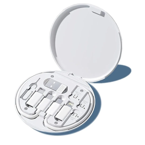 evron USB Adapter Multi Charging Cable Case 2pc Set, Micro USB Cable Gadgets Box with Phone Kickstand, USB C to Micro USB, Type C to iOS Device,Data Transfer,SIM Card Pin (White(Disc+Mirror))