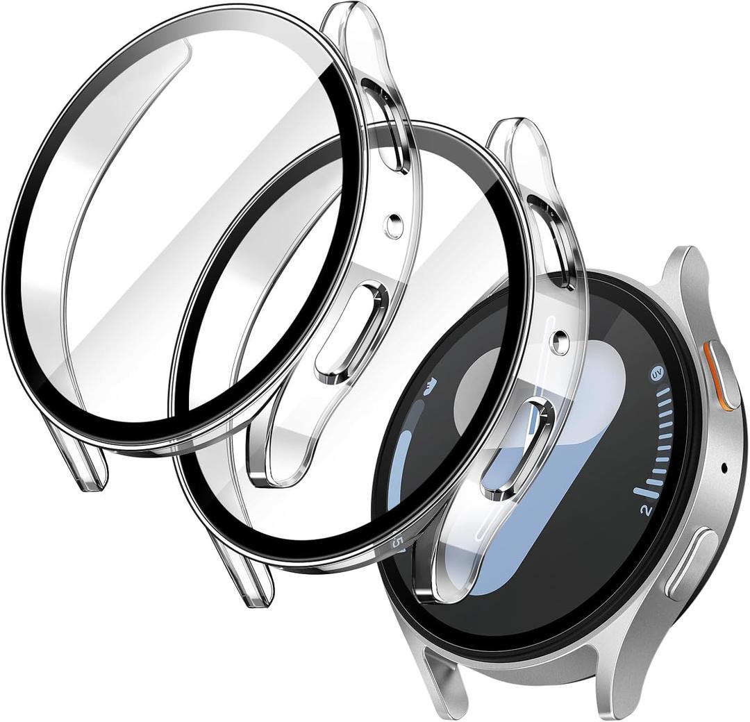 JETech Case with Screen Protector for Samsung Galaxy Watch 7 44mm, Overall Protective Cover, Built-in Tempered Glass Film High Sensitivity, 2 Pack (Clear)