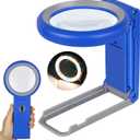 Magnifying Glass with Light and Stand, Foldable Handheld Magnifying Glass 18 LED Illuminated Lighted Magnifier for Macular Degeneration, Seniors Reading, Close Work, Coins, Jewelry Blue