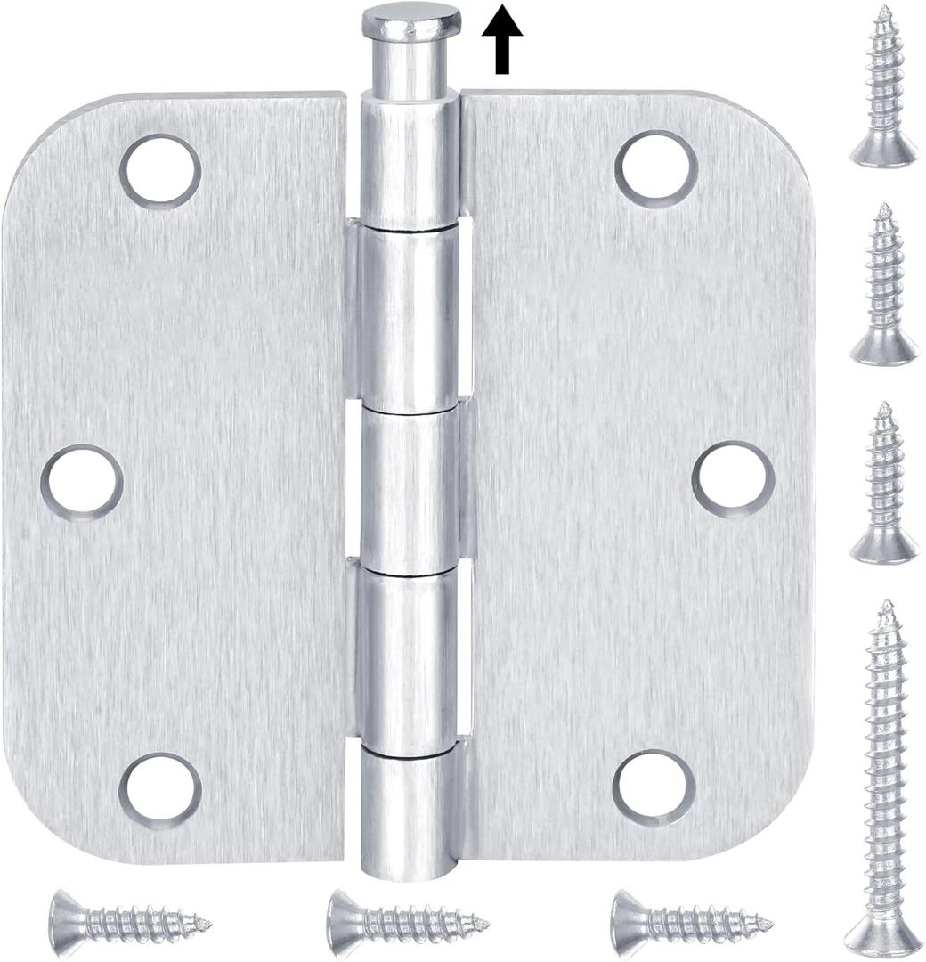 TICONN 48-Pack 3.5 Inch Door Hinges with 5/8" Radius Corner, 3-1/2 x 3-1/2 Inch Iron Bifold Residential Doors Hardware (5/8" Radius Corner, Satin Chrome, 48 Pack)