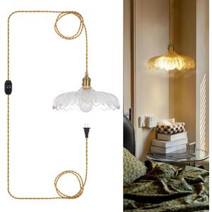 Plug in Pendant Light, Vintage Clear Glass Pendant Lighting, Hanging Light with 16.4ft Plug in Cord for Kitchen Bedroom Living Dining Room Plug in Pendant Light, Vintage Clear Glass Pendant Lighting, Hanging Light with 16.4ft Plug in Cord for Kitchen Bedroom Living Dining Room
