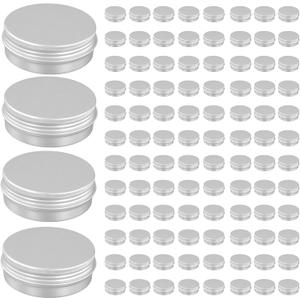 LEXININ 100 Pack Aluminum Tin Cans, 2 Oz Tin Jars with Lid Screw Top Containers for Lotion, DIY, Lip Balm, Cream, Silver ﻿