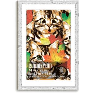 Rustic White 14x22 Frame - Single Frame, 14 x 22 Poster Frame with Mat for 12x18, Picture Frames for Artwork, Puzzles, Photos and Movie Posters