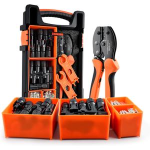 Solar Panel Connector Crimping Tool Kit with 1 Crimper, 15 Pairs Connectors and 1 Spanner Wrench - Essential Tools for Solar Installation Assembly