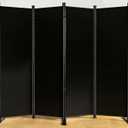 SUNALLY Room Divider 6FT Folding Privacy Screens, 4 Panel Fabric Divider for Room Separation, 88" W Freestanding Portable Wall Dividers Screen for Home Dorm Studio Office, Black