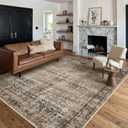 Rugxara Brown 5x7 Area Rugs for Living Room Bedroom, Large Washable Rug, Vintage Retro Boho Rug, Non Slip & Low Pile Faux Wool Thin Carpet for Indoor Dining Room and Kids Room(Charcoal/Olive 5x7ft)