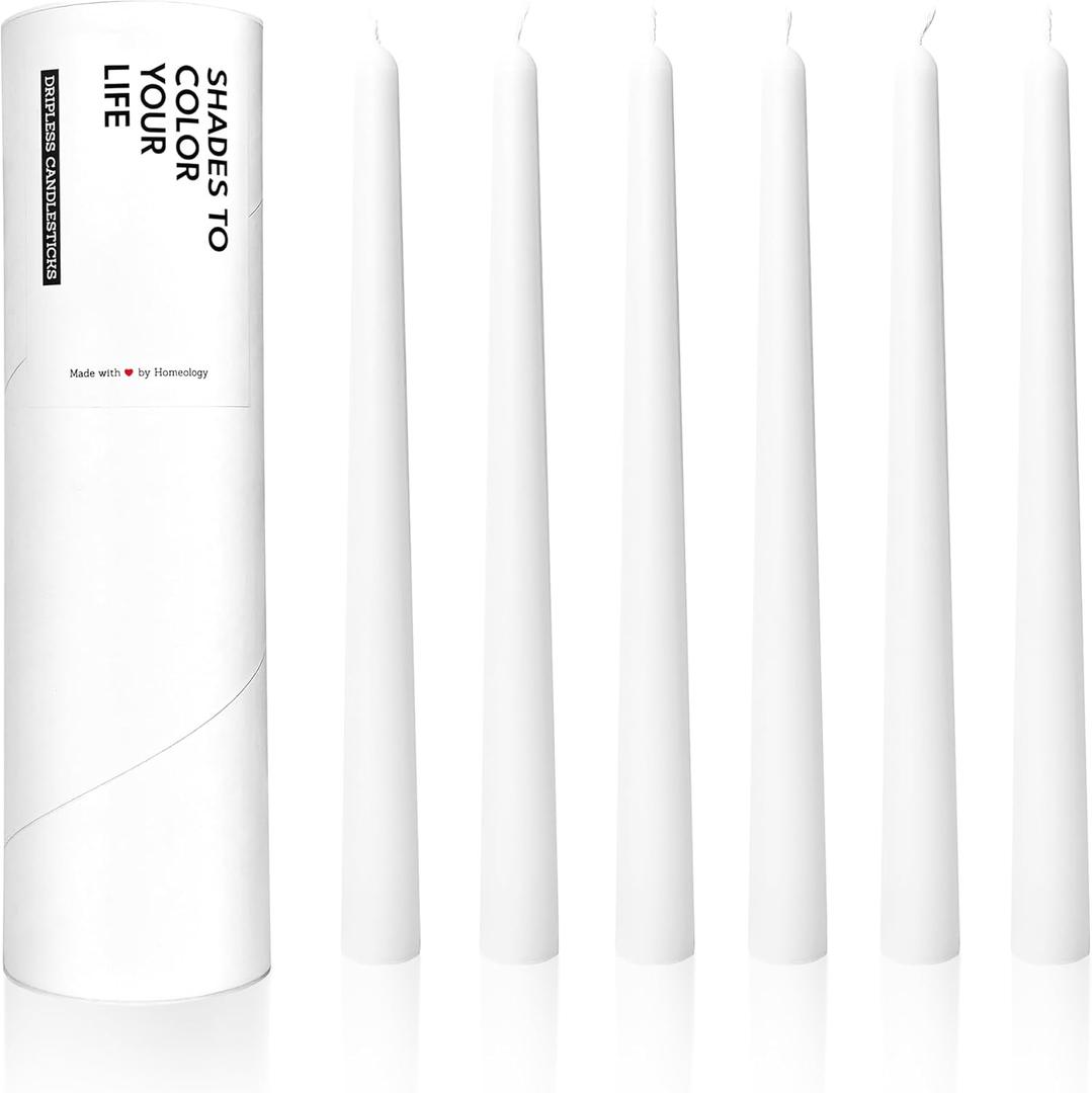 Truly Dripless Classic Taper Candles, Pure White, 10", 6 Pack, Unscented