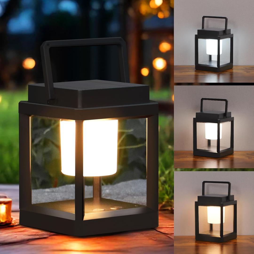 Outdoor Table Lamp Touch Control, Waterproof Solar Powered LED Table Lantern 3000K 4500K 7000K Color Temperature Adjustable & 3 Brightness Levels, Rechargeable Table Light for Outside Porch Patio