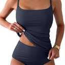 Eomenie Women's Swimsuit Tankini Tummy Control Bathing Suits Two Piece Full Coverage Slim Swim Suits with High Waisted Bottom, XL