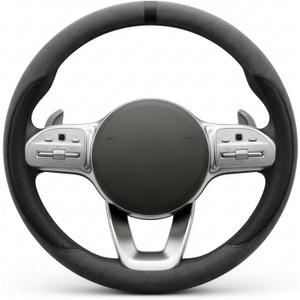 Suede & Napa Leather Steering Wheel Cover for Men Women, Universal Fit 14.5" to 15", Sweat-Absorbent Breathable Auto Protector for Summer & Winter Driving, Odorless Car Accessories(Black)