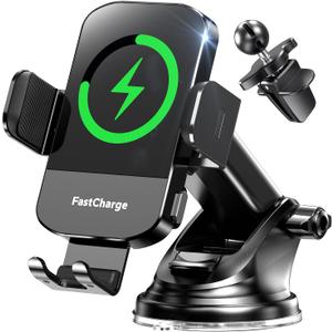 CHGeek Wireless Charger Phone Holders for Your Car, 15W Fast Charging Car Phone Holder Mount, Auto Clamping Truck Cradle Phone Mount for Car, Windshield Dashboard Air Vent Holder (Black)