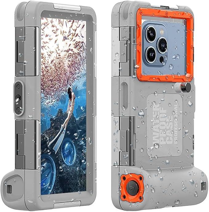 2025 Underwater Snorkeling Diving Phone Case for Phone 16/15/14/13/12/11 Pro Max/XR/XS/X Galaxy S25/S24/S23/S22.(50ft/15m) Professional Scuba Dive Waterproof Case Underwater Photo Video（Gray）