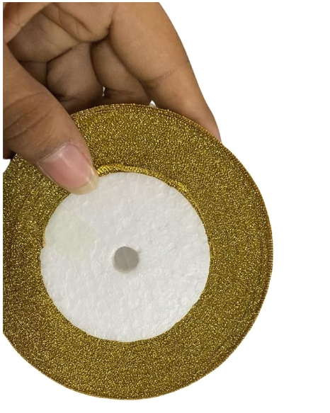 Glitter Non-Wired Ribbon for Decorating, Ribbons Gift Wrapping Decoration | Color-Golden | Length-22MTR | 1.5CM Glitter Strip