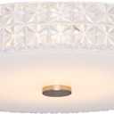 Kira Home Maxine 15" Modern Flush Mount Ceiling Light, Integrated 20W LED (120W eq.), Clear Crystal Style Shade + Round Glass Diffuser, 3000k Warm White Light, White Finish