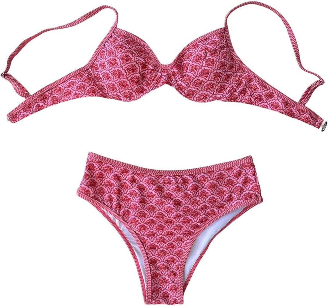 SOLY HUX Women's Floral Print Underwire Bikini Set 2 Piece High Waisted Boho Swimsuit (Large)