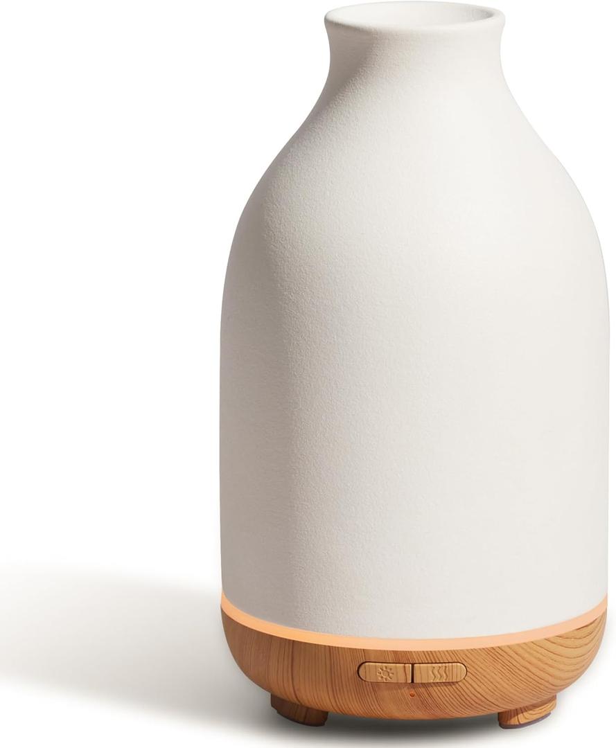 InnoGear Essential Oil Diffuser, 150ml Ceramic Stone Diffuser Handcrafted Aromatherapy Diffusers Ultrasonic Cool Mist Humidifier Vaporizor with 2 Mist Modes Waterless Auto Off for Room Office, White