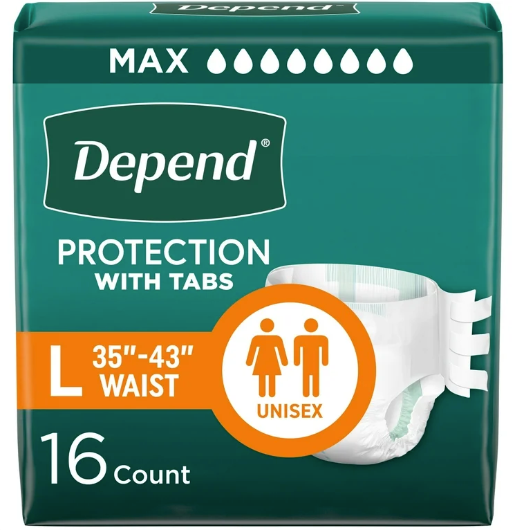 Depend Protection with Tabs Maximum Briefs, Large,16 count ( Pack of 3)
