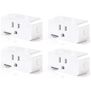 Sylvania WiFi Smart Plug, Voice Control, Compatible with Alexa and Google Home, Timer, On/Off, White - 4 Pack (75703)
