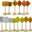 Attatoy Toy Wooden Road Construction Traffic Sign Set; Street Signs Small Toy Cars and Other Diecast Vehicles & Wood Cars & Toys