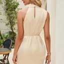Womens Short Formal Satin Dress 2026 Summer Sleeveless Halter Neck Tie Waist Wrap Cocktail Wedding Party Mini Dresses (Beige, M)