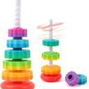 Riuja Baby Spinning Stacking Toys, 1-3 Rainbow Ring Stacker Montessori Toys for Babies, Sensory Toys for Toddlers, Christmas and Birthday Gifts Suitable for Boys and Girls (14 inches)