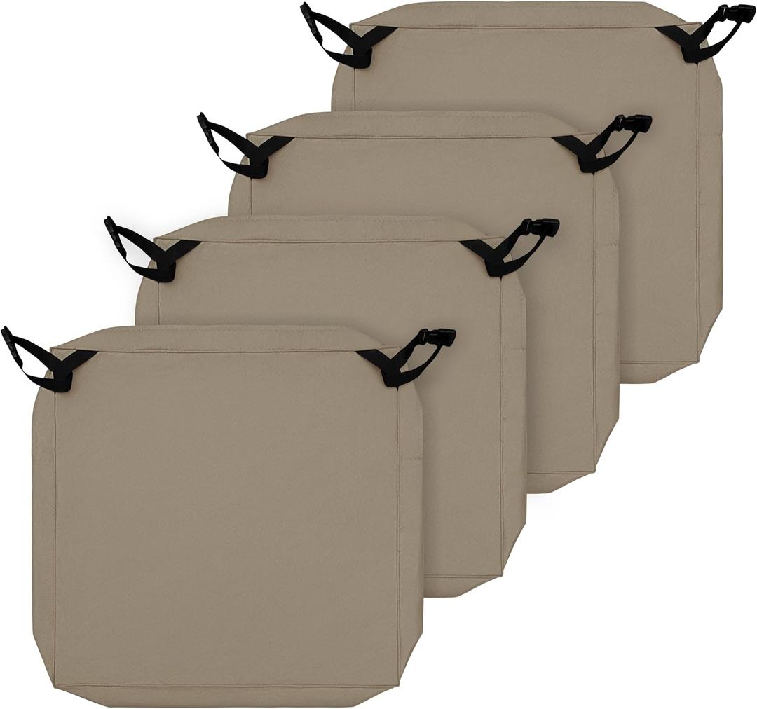 Easy-Going Waterproof Patio Seat Cushion Covers 24x24x4 inch 4 Pack Replacement Non-Slip Outdoor Cushion Slipcover with Zipper and Adjustable Straps for Outdoor Furniture, Covers Only, Camel