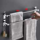 Towel Bars Freely Retractable 20-30 Inche Stainless Steel 304 Bath Towel Rack Strong 3M Adhesive Bathroom Wall-mounting Free mounting Hole-Installing washroom Kitchen Space Saving (2 Bars)