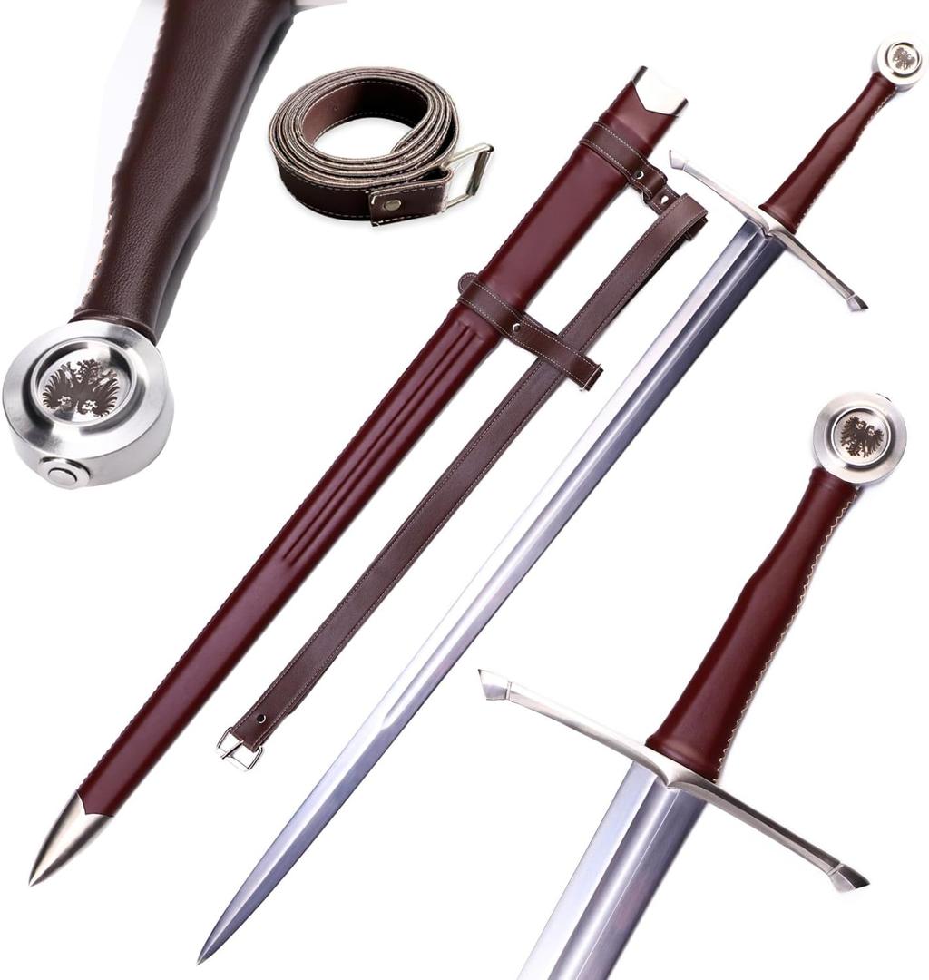 46in Medieval Longsword 65 Manganese Steel Sword Full Tang
with Scabbard & Belt,Hand Forged Two-HandedSword
