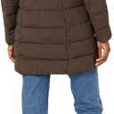 Laundry by Shelli Segal Women's Stretch Quilted Puffer Jacket – Long Winter Coat With Faux Fur Hood, XX-Large, Coffee