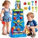 Toddler Sand Water Table Waterfall Wall Playset, Kids Activity Sensory Table with Beach Fun Sand Toy, Summer Outdoor Toys Sand Water Play Table for Toddler Ages 2 3 4 5 6 7 8