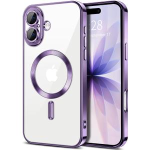 Hython Magnetic Clear for iPhone 17 Case with Camera Lens Protector [Compatible with MagSafe] Luxury Plating Edge Slim Soft TPU Cover Protective Phone Case for iPhone 17 6.3", Deep Purple