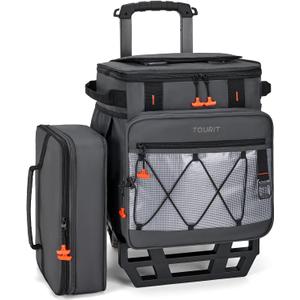 TOURIT Collapsible Cooler with Wheels, Insulated Rolling Cooler with All-Terrain Cart, Waterproof Soft Sided Cooler Bag for Beach, Picnic, Camping, Shopping, Travel