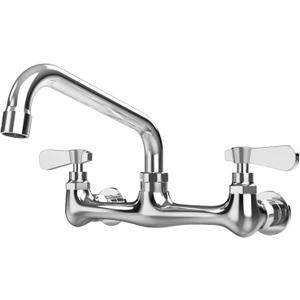 BWE Kitchen Faucet Wall Mount Commercial Sink Faucet Kitchen Utility Laundry 8 Swivel Spout 2 Dual Handle Restaurant Chrome Mixer Tap