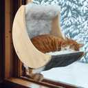HAPYKITYS Window Cat Beds with Ultra Plush Hammock, Moon Shelves Mounted with Strong Suction Cups, Cat Window Seat for Overlooking and Sunbathing(Faux Wool Fur)