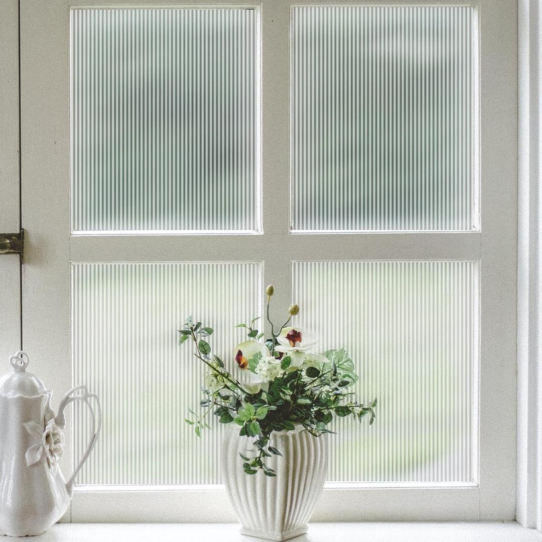 VELIMAX Reeded Glass Privacy Film, Frosted Window Vinyl, 3D Decorative Window Decals Non Adhesive for Bathroom Living Room 29.5x78.7 inches