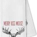 2 x Moose Christmas Kitchen DishTowels, Funny Gift for Women Girls,Christmas Moose Decorations Dish Towels for Kitche Bathroom Decor, 16x24 Inches