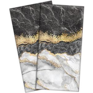 Black Gold Marble Hand Towels - Soft Absorbent Modern Abstract Kitchen Bathroom Decor (Black and Gold)  