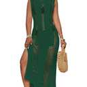 Bsubseach Crochet Beach Cover Ups for Women Sleeveles Swimsuit Coverups Hollow Out Summer Knit Bikini Beachwear Deep Green XL