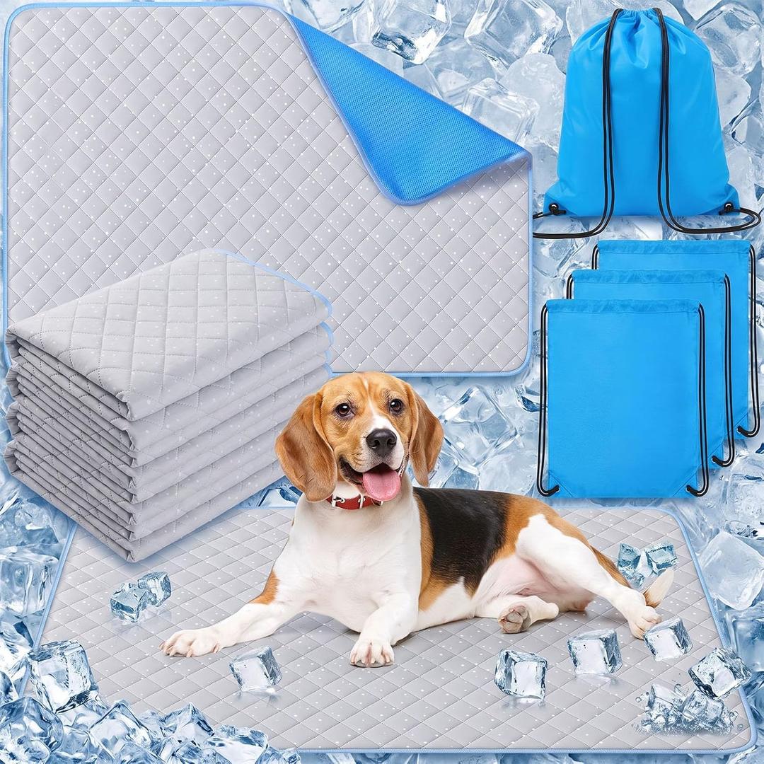 Nuanchu 4 Pack Dog Cooling Mat for X-Large Dogs, 39'' x 59'' Self Cooling Dog Pad with Storage Bags Pet Bed Blanket for Dogs, Breathable & Washable for Summer Indoor Outdoor Crate Car Seat Travel