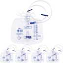 5 Pack 2000ml Urine Collection Bags with 48 Inch Flexible Tube Anti Backflow Chamber, Catheter Bags with Smooth Slide Valve Dual Hooks and Hanging Strap for Daily Liquid Collection and Easy Drainage
