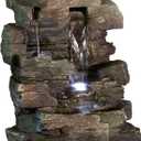 Alpine Corporation 13" Tall Indoor Tabletop Water Fountain, 4 Tier Cascading Water Feature with LED Lights for Home, Office, Living Room, or Zen Decor, Gray