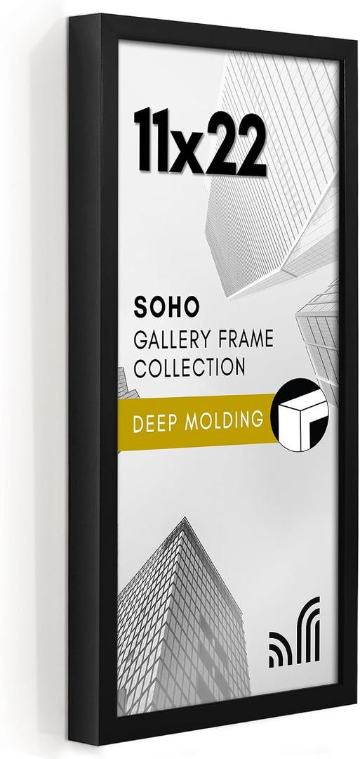 Americanflat 11x22 Newspaper Frame with Polished Plexiglass - Display for Assorted Media Articles - Soho Collection - Gallery Style Deep Molding Picture Frames for Wall Display - Black